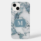 Ice Blue Imitats Marble Glitzer Monogram Case-Mate iPhone Hülle (Rückseite)