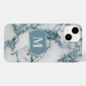Ice Blue Imitats Marble Glitzer Monogram Case-Mate iPhone Hülle (Rückseite (Horizontal))