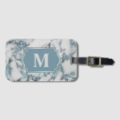 Ice Blue Imitats Marble Glitzer Monogram Gepäckanhänger (Vorderseite (Horizontal))