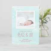 Ice Blue Peace & Joy Foto Feiertagskarte (Stehend Vorderseite)
