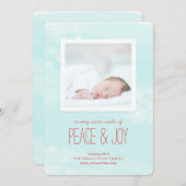 Ice Blue Peace & Joy Foto Feiertagskarte (Vorne/Hinten)