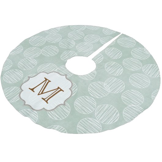 Ice Blue Polka Dot Monogram, Initial Tree Skirt Polyester Weihnachtsbaumdecke (Schrägansicht)