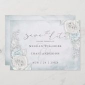 Ice Blue Shimmery Rose Save the Date (Vorne/Hinten)
