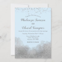 Ice Blue Silver Confetti Wedding Einladung