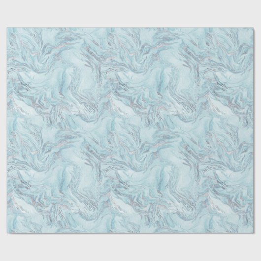 Ice Blue Silver Marble Glitz Geschenkpapier (Flach)