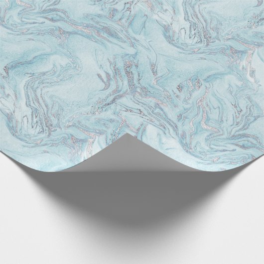 Ice Blue Silver Marble Glitz Geschenkpapier (Ecke)