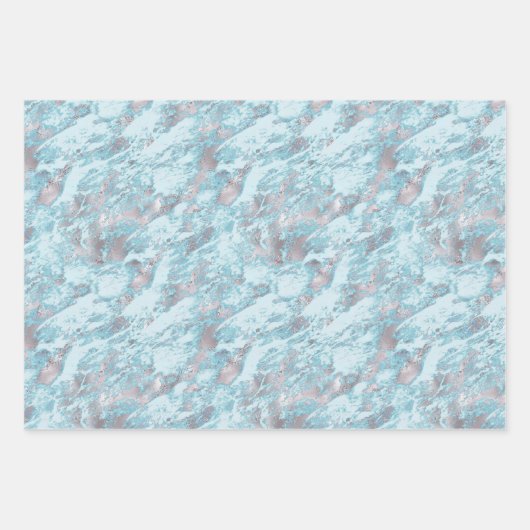 Ice Blue Silver Marble Glitz Geschenkpapier Set (Vorderseite 3)
