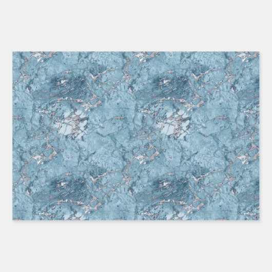 Ice Blue Silver Marble Glitz Geschenkpapier Set (Vorderseite 2)