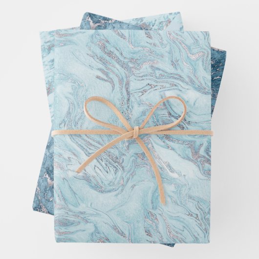 Ice Blue Silver Marble Glitz Geschenkpapier Set (Beispiel)