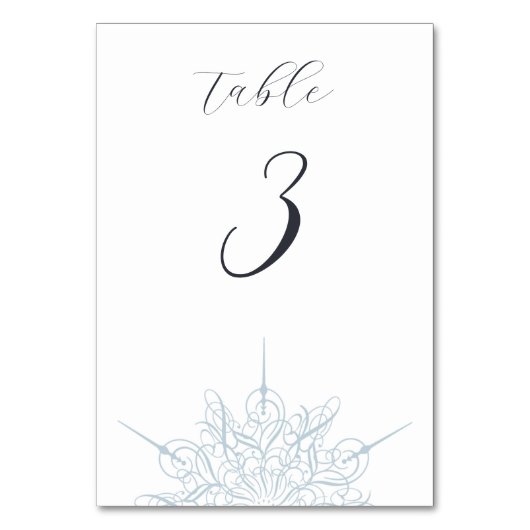 Ice Blue Snowflake Elegante Winterhochzeit Tischnummer (Vorderseite)