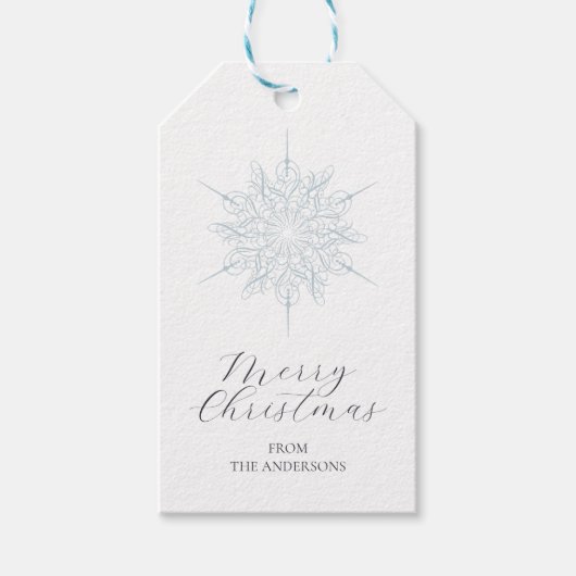 Ice Blue Snowflake Frohe Weihnachtsfamilie Name Geschenkanhänger (Vorderseite)