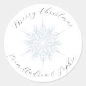 Ice Blue Snowflake Frohe Weihnachtsnamen Runder Aufkleber (Vorderseite)