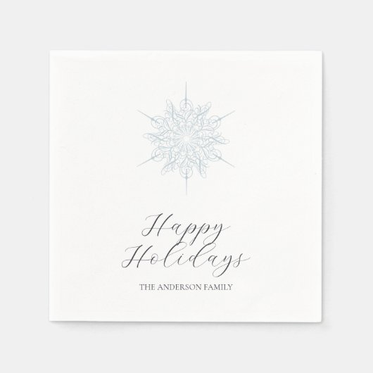 Ice Blue Snowflake Happy Holidays Name Serviette (Vorderseite)