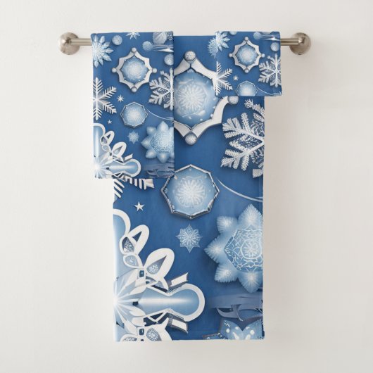 Ice Blue Snowflake Motif Badhandtuch Set (Insitu)