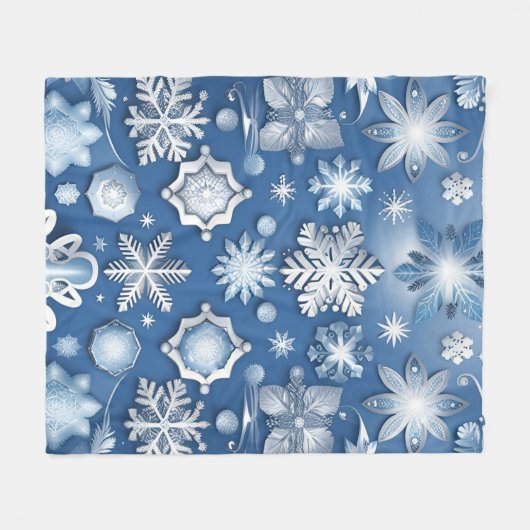 Ice Blue Snowflake Motif Fleecedecke (Vorderseite (Horizontal))