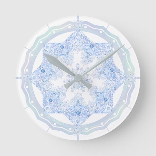 Ice Blue Snowflake Runde Wanduhr (Vorderseite)