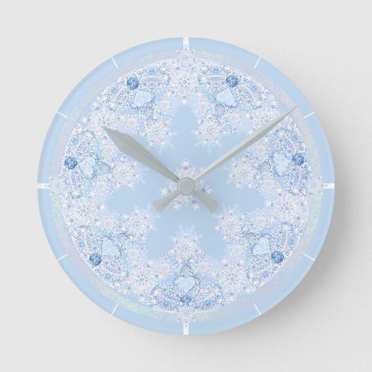 Ice Blue Snowflake Runde Wanduhr (Vorderseite)