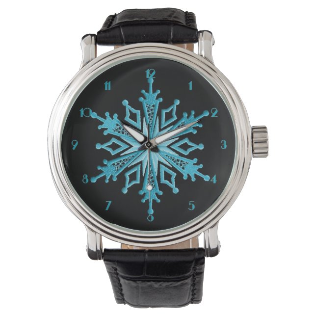 Ice Blue Snowflake Wrist Watch Armbanduhr (Vorderseite)