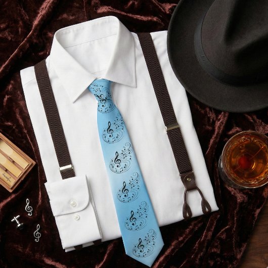 Ice Blue Treble Clef Music Notes - Musical Pattern Krawatte