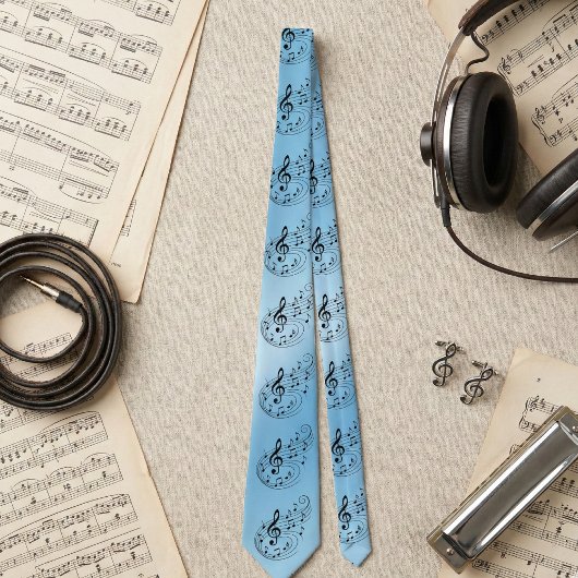 Ice Blue Treble Clef Music Notes - Musical Pattern Krawatte