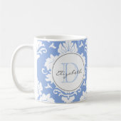 Ice Blue Vintag Damask Mit Monogramm Tasse (Links)