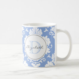 Ice Blue Vintag Damask Mit Monogramm Tasse