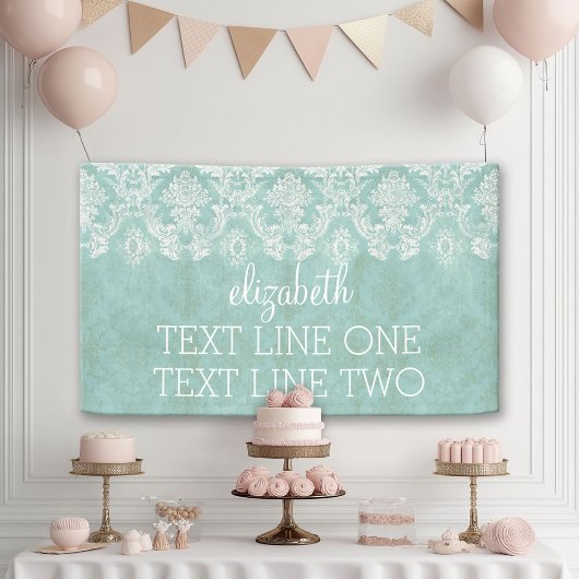 Ice Blue Vintag Damask Muster - grungy Finish Banner