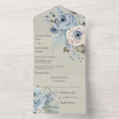 Ice Blue Winter floral on Sage Green All In One Einladung (Innen Boden)