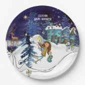 Ice Blue Winter Village Baby Shower | Swirl Frame Pappteller (Vorderseite)