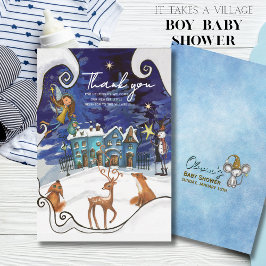 Ice Blue Winter Village Thank You Card | Fairy Dankeskarte