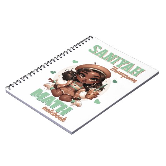 Ice Coffee Cutie Brown & Green Girl  Notizblock (Linke Seite)