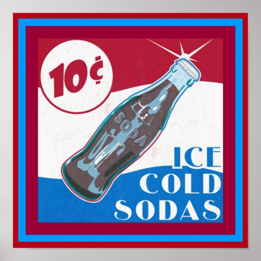 Ice Cold Sodas Vintage Ad Poster (Vorne)