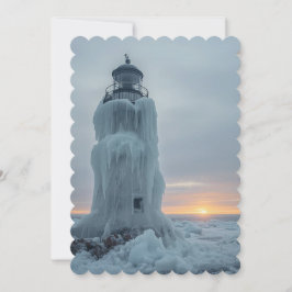 Ice covered lighthouse  feiertagskarte