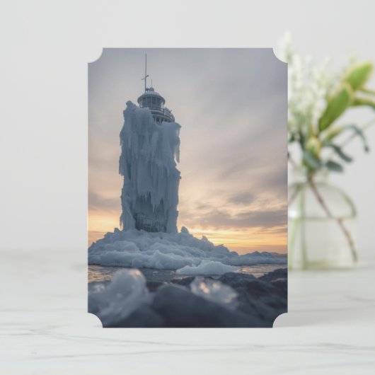 Ice covered lighthouse  feiertagskarte (Stehend Vorderseite)