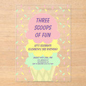 Ice Cream 3rd Birthday Acryleinladungen (Vorderseite)