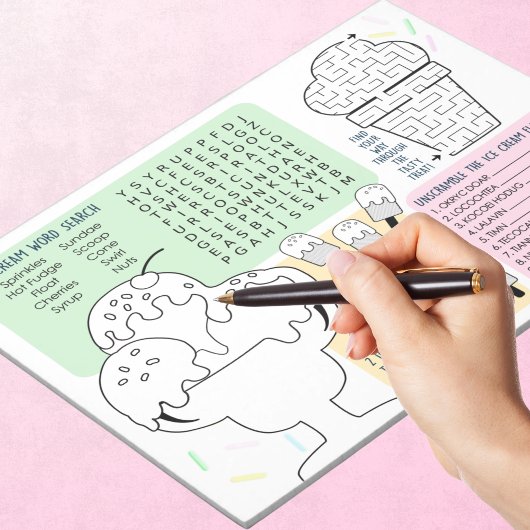 Ice Cream Activity Sheets für Kinderpackungen mit Notizblock