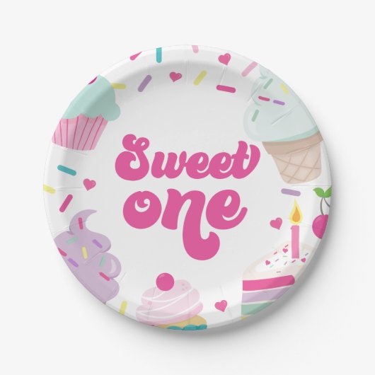 Ice Cream and Cake Sweet One 1st Birthday Pappteller (Vorderseite)