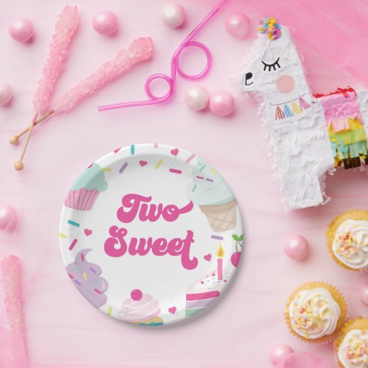 Ice Cream and Cake Two Sweet 2nd Birthday Pappteller (Party)