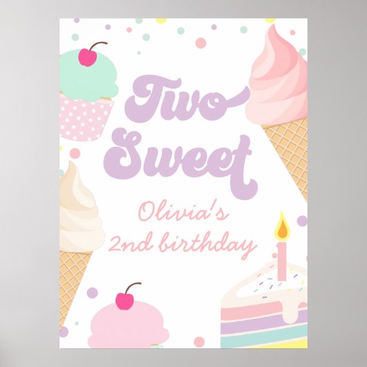 Ice Cream and Cake Two Sweet 2nd Birthday Poster (Vorne)