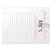 Ice Cream Baby Dusche ABC Baby Name Game Pack Notizblock (Vorderseite)