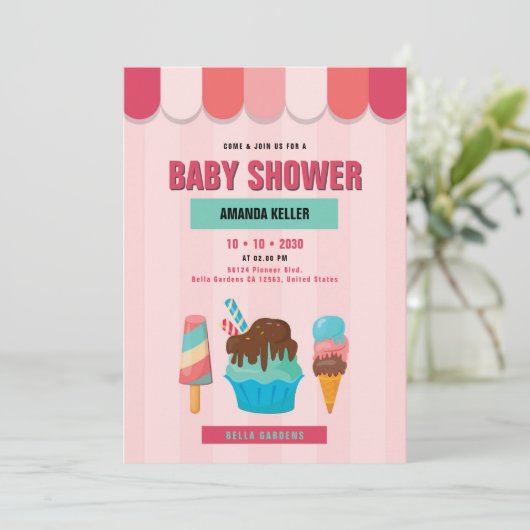 Ice Cream Baby Dusche Einladung (Stehend Vorderseite)