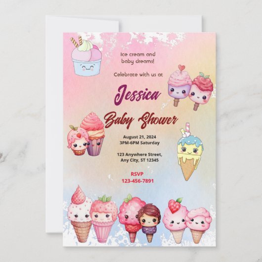 Ice Cream Baby Dusche Einladung (Vorderseite)
