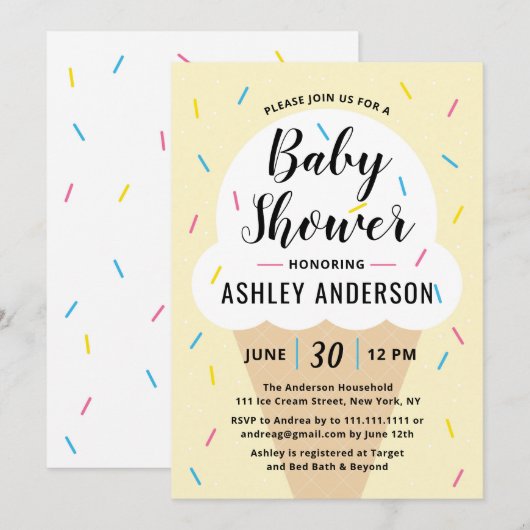Ice Cream Baby Dusche Einladung (Vorne/Hinten)