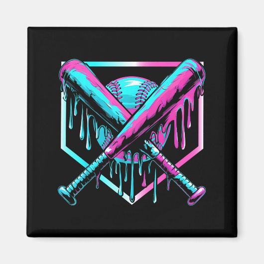 Ice Cream Baseball Drip Home Plate Bats Cool For B Magnet (Vorne)