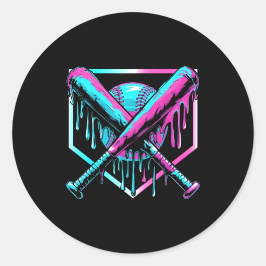Ice Cream Baseball Drip Home Plate Bats Cool For B Runder Aufkleber (Vorderseite)