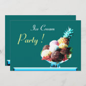 ICE CREAM BIRTHDAY PARTY 2, blau grün Einladung (Vorne/Hinten)
