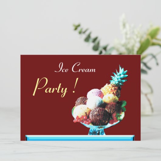 ICE CREAM BIRTHDAY PARTY 2, rot Einladung (Stehend Vorderseite)