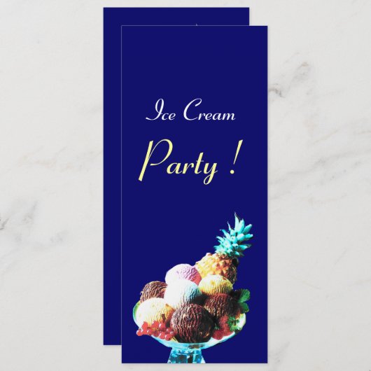 ICE CREAM BIRTHDAY PARTY, blau Einladung (Vorne/Hinten)