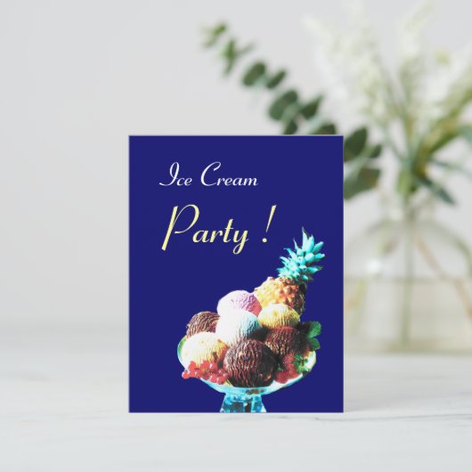ICE CREAM BIRTHDAY PARTY, blau Einladung (Stehend Vorderseite)