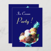 ICE CREAM BIRTHDAY PARTY, blau Einladung (Vorne/Hinten)